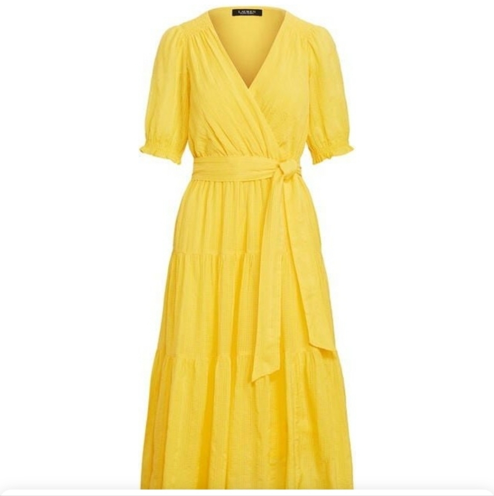 Lauren Ralph Lauren Firmato Yellow Midi Dress Size 10 - Picture 2 of 16